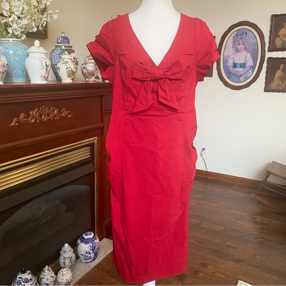 Torrid Retro Red Bow Front Bodycon Midi Dress Size 20 NWT
